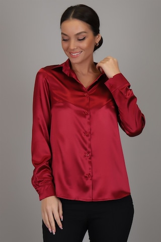 Sweetness Kadın Bordo Saten Uzun Kol Abiye Gömlek Bordo