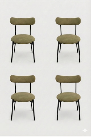 4 Adet Puffy Haki Yeşil Teddy Sandalye Mutfak Sandalyesi Salon Sandalyesi Balkon Sandalyesi Haki Yeşili