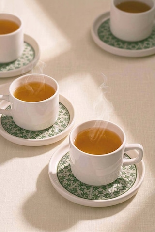 Timeless Green Stackable 4 Kişilik Çay Sunum Seti - 8 Parça Çok Renkli