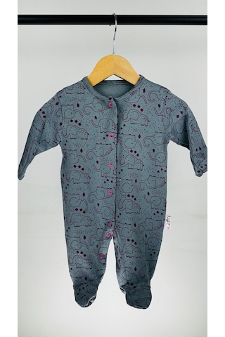 Fil Desenli Çıtçıtlı Pamuklu Bebek Tulum 001