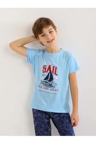 Vitmo Erkek Çocuk Kısa Kollu %100 Pamuklu Pijama Takımı Sail Mavi