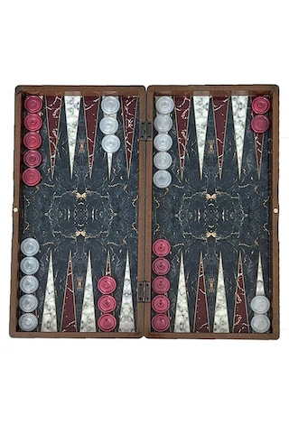 Marble Kırmızı Büyük Boy Tavla Takımı