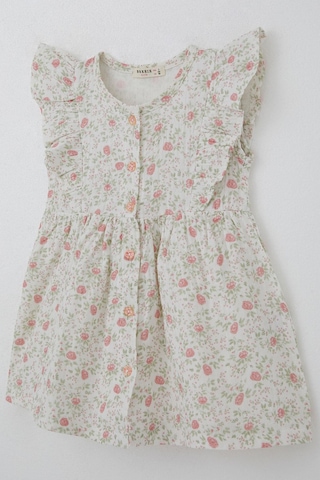 Breeze Kız Çocuk Elbise Çiçek Desenli Önden Düğme Detaylı 2-6 Yaş, Ekru Ekru