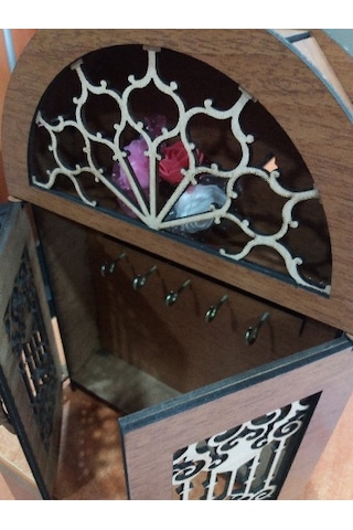 Antik Retro Vintage Kapaklı Kancalı Dekoratif Anahtar Dolabı Kahverengi