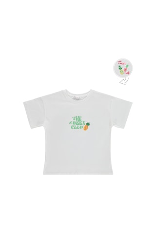Civil Girls Ananas Baskılı 6-9 Yaş Tişört - Ekru