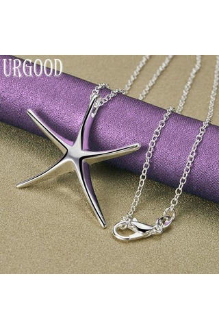 Urgood 925 Ayar Gümüş Pürüzsüz Denizyıldızı Kolye Kolye Düğün Moda Takı