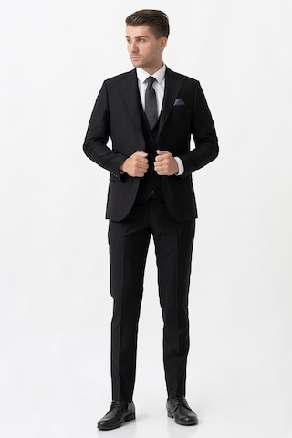 White Stone Terni Ty2001 Slim Fit Yelekli 6 Drop Düz Takım Elbise Siyah - 58 Siyah