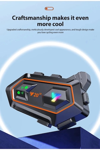 Y20 2x 1000m Telsiz Mesafeli 2 Kişi Bağlantılı Bluetooth Kask Kulaklık Fenerli İntercom