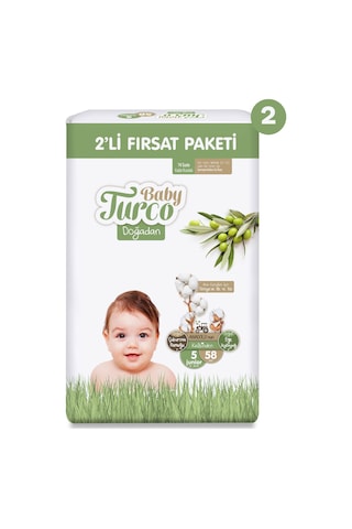Baby Turco Doğadan 2'li Ekonomik Fırsat Paketi Bebek Bezi 5 Numara 116 Adet 2'li