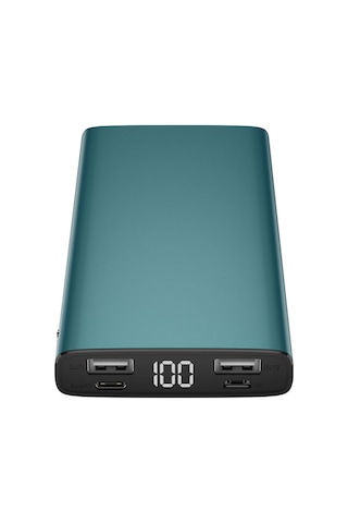 10000 Mah Powerbank Çift Usb 18w , Dijital Ekran, Qualcomm 3.0 Hızlı Şarj, Kısa Devre Koruması Mavi