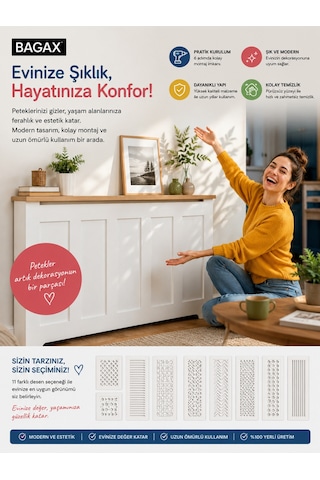 Petek Kaplama Dresuar Kalorifer Peteği Dekoratif Kapatma Mobilyası İç Ölçü 176 Cm Dış Ölçü 180 Cm Petek 176 Siyah D3