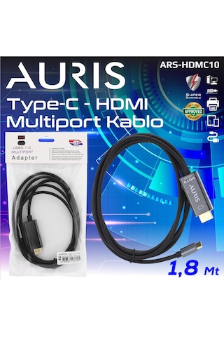 Auris Hdmc10 Type-c To Hdmı 4k 1.8m Ses Ve Görüntü Aktarım Kablosu