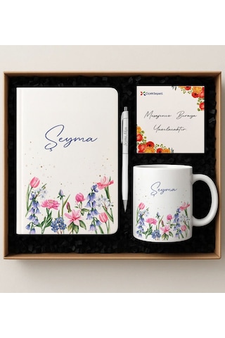 Bk Gift Kişiye Özel İsimli Çiçek Tasarımlı Defter & Kupa & Kalem Hediye Seti-1, Arkadaş Hediye, Sevgiliye Hediye, Eşe Hediye Kobitmeyencom34176 Bk Gif