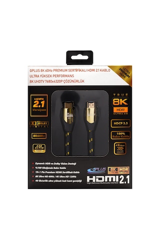 Gplus 8k60 6 Metre 48 Gbps Hdcp Dhdr Earc Hdmı 2.1 8k 26 Awg Kablo