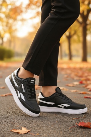 Siyah Beyaz Bağcıklı Hafif Cilt Unisex Spor Ayakkabı Marlow G Siyah - Beyaz