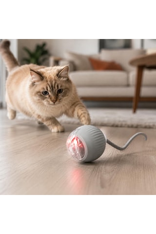 Tr Hareketli Işıklı Akıllı Kedi Oyun Topu, Şarjlı 3 Modlu Otomatik İnteraktif Oyuncak, Led Işıklı Sesli Kuyru