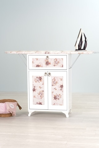 Mistik Home Rose Katlanır Dolaplı Ütü Masası Beyaz Gövde, Kahverengi Çiçek Desenli Beyaz/kahverengi
