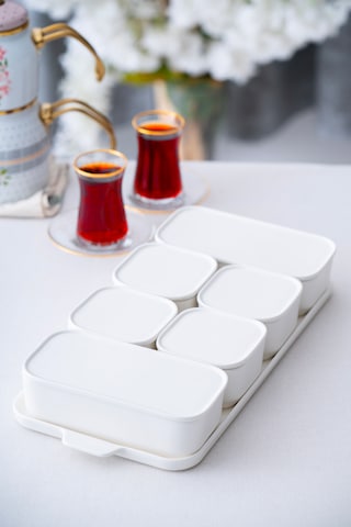 Acar Pure White Porselen Kapaklı Kahvaltılık 6'lı Beyaz