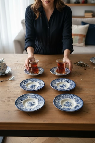 Akayev Porselen Vintage Blue 6 Parça Çay Tabağı