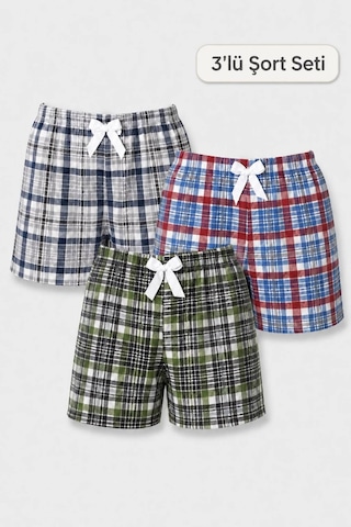 Yasar Underwear Kadın Ekose Şort Pijama Altı Kurdele Detaylı Lastikli Bel Rahat Kesim Çok Renkli Çok Renkli