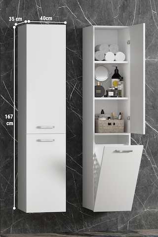 40 167 Cm Beyaz Mdf Asma Sepetli Banyo Boy Dolabı Beyaz