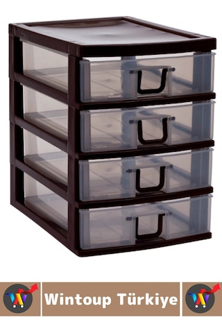 Takıorganizer Dayanıklı Plastik Masa Üstü Dolap Raf Küçük Eşya 4 Çekmeceli Komidin Mini Organizer Çok Renkli