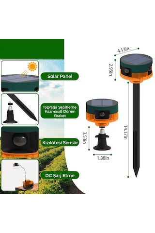 Pm-26947 Ses Kayit Özelli Kli Solar 360 Derece Hareket Sensörlü Sesli Hayvan Kovucu Alarm Cı Hazi