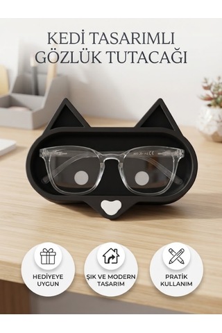 Siyah Kedi Tasarımlı Gözlük Tutucu Ve Çok Amaçlı Organizer