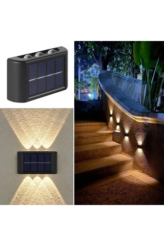 6 Ledli Solar Güneş Enerjili Aplik Led, Dekoratif Duvar Monteli Gün Işığı Led Bx40 Çok Renkli
