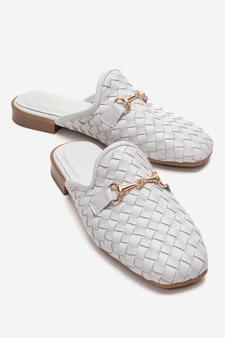 Luvishoes Senıa Beyaz Örgü Hakiki Deri Tokalı Önü Kapalı Kadın Terlik