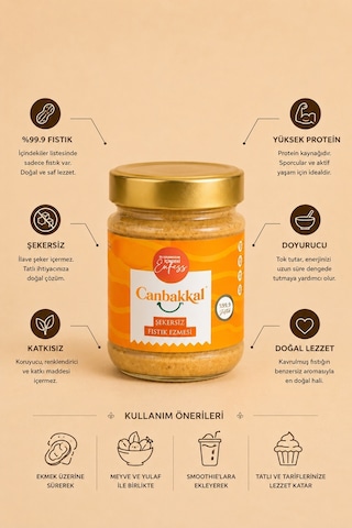Canbakkal %99,9 Şekersiz Fıstık Ezmesi 300 G Doğal Fıstık Ezmesi, Katkısız İlave Şeker İçermez