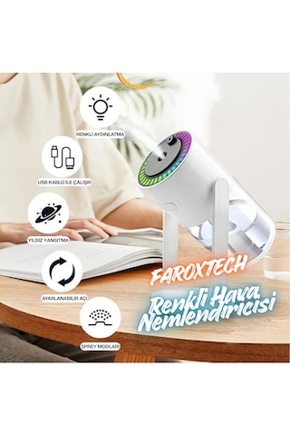 Rgb Işıklı Hava Nemlendirici Buhar Makinesi Döner Açılı Ultra İnce Sprey Usb Çalışma Sessiz