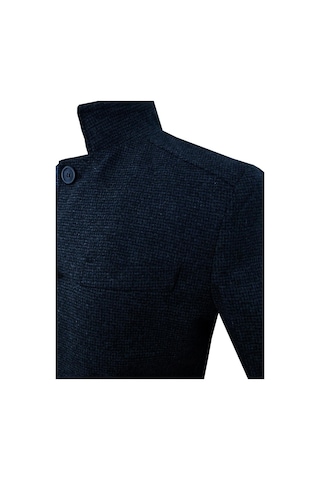 Süvari Rahat Kalıp Hakim Yaka Armürlü Yünlü Lacivert Kaban Lacivert