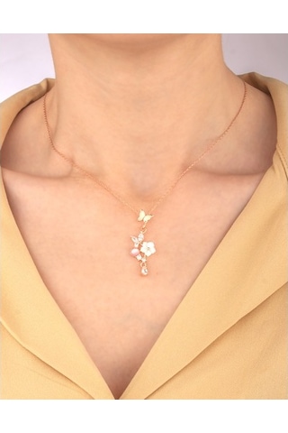 925 Ayar Gümüş Kelebek Bahçesi Kolye Küpe Set