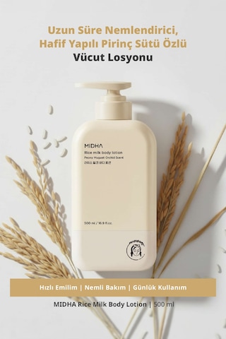 Midha Rice Milk Nemlendirici Hafif Yapılı Pirinç Sütü Özlü Vücut Losyonu 500 ML