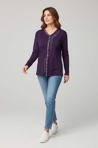 Kadın Önü Kapalı Düğme Detaylı Taşlı Nergis Mevsimlik Bluz Mor