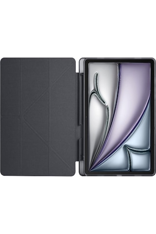 Apple Uyumlu iPad Air 13 Inç 2024 M2 Kılıf Kalem Şarj Bölmeli Stadlı Uyku Modlu Arkası Silikon Akıllı Case Kılıf