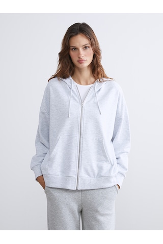 Lcw Vision Gri Kapüşonlu Oversize Kadın Fermuarlı Sweatshirt
