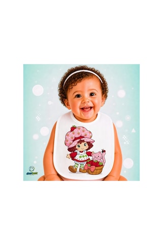 Çilek Kız Keten Bebek Mama Önlüğü Yumuşak - Emici - Yıkanabilir - Özel Tasarım P040 Çok Renkli