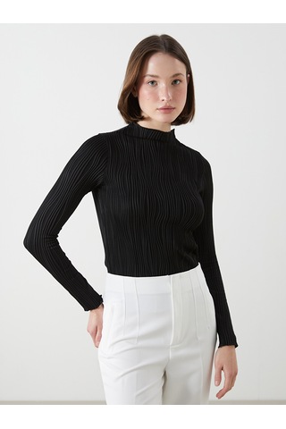 Lcwaıkıkı Classic Siyah Dik Yaka Dokulu Kadın Body