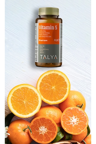 Talya Vitamin 5 Arı Sütü Polen Kırmızı Kore Ginseng Propolis Vitamin C İçeren Takviye Edici Gıda 60 Kapsül
