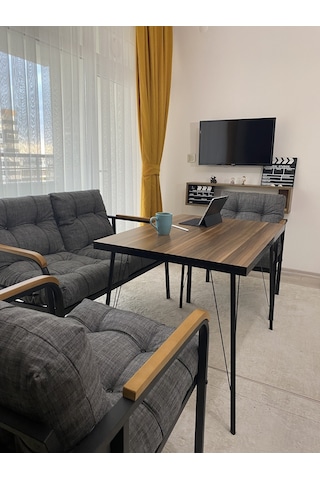 Modern Venüs Balkon, Bahçe, Cafe - Salon - Metal Kanepe Koltuk Takımı - 2+1+1 + Masa Antrasit Modernsh56 Antrasit