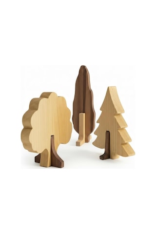 Simdale Wood İsimli Dekoratif Ahşap 3'lü Ağaç Seti Çam, Meşe, Selvi
