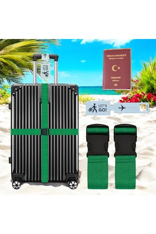 Tarix Valiz Kemeri 2 Adet + Etiket 1 Adet + Şeffaf Pasaport Kılıfı 1 Adet Yeşil