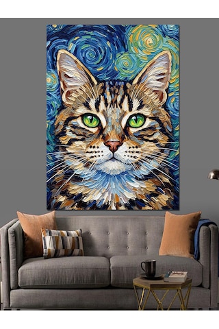 Ahşap Tablo Van Gogh Tarzı Kedi Çocuk Odası Tabloları