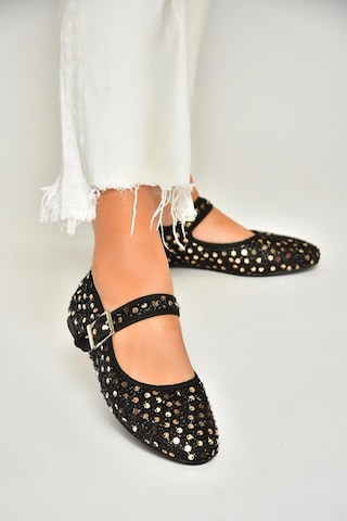 Fox Shoes U725675504 Siyah/altın Kumaş Pullu Kadın Babet Siyah/altın-kumaş Siyah - Altın