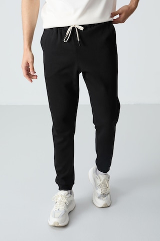 Tommy Life Ekru Siyah Pamuklu Kalın Yumuşak Dokulu Oversize Fit Basic Erkek Eşofman Takım - 85261 Ekru - Siyah