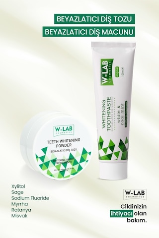 W-Lab Cosmetics Beyazlatıcı Diş Macunu 100 Ml Ve W-Lab Cosmetics Beyazlatıcı Diş Tozu 75 Gr
