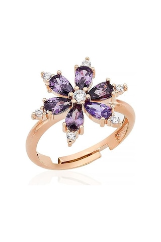 Gümüş Pazarım Ametist Taşlı Aster Çiçeği Gümüş Yüzük