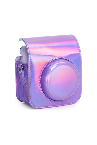Instax Mini 12 Makine Uyumlu Lila Parlak Deri Kılıf
